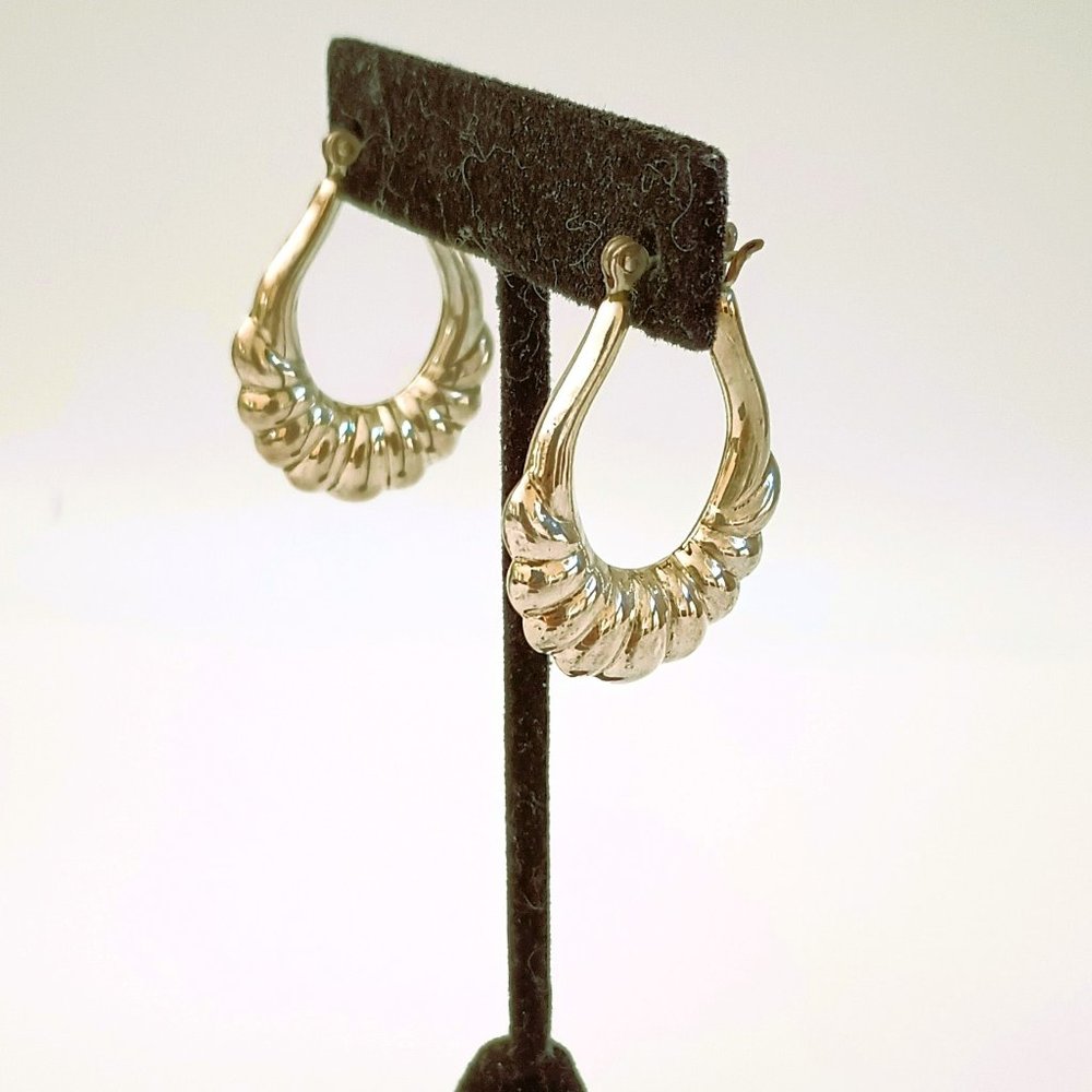 Sterling Silver Ribbed Hoop Earrings 925 Pierced Dangles By Sterling Creations